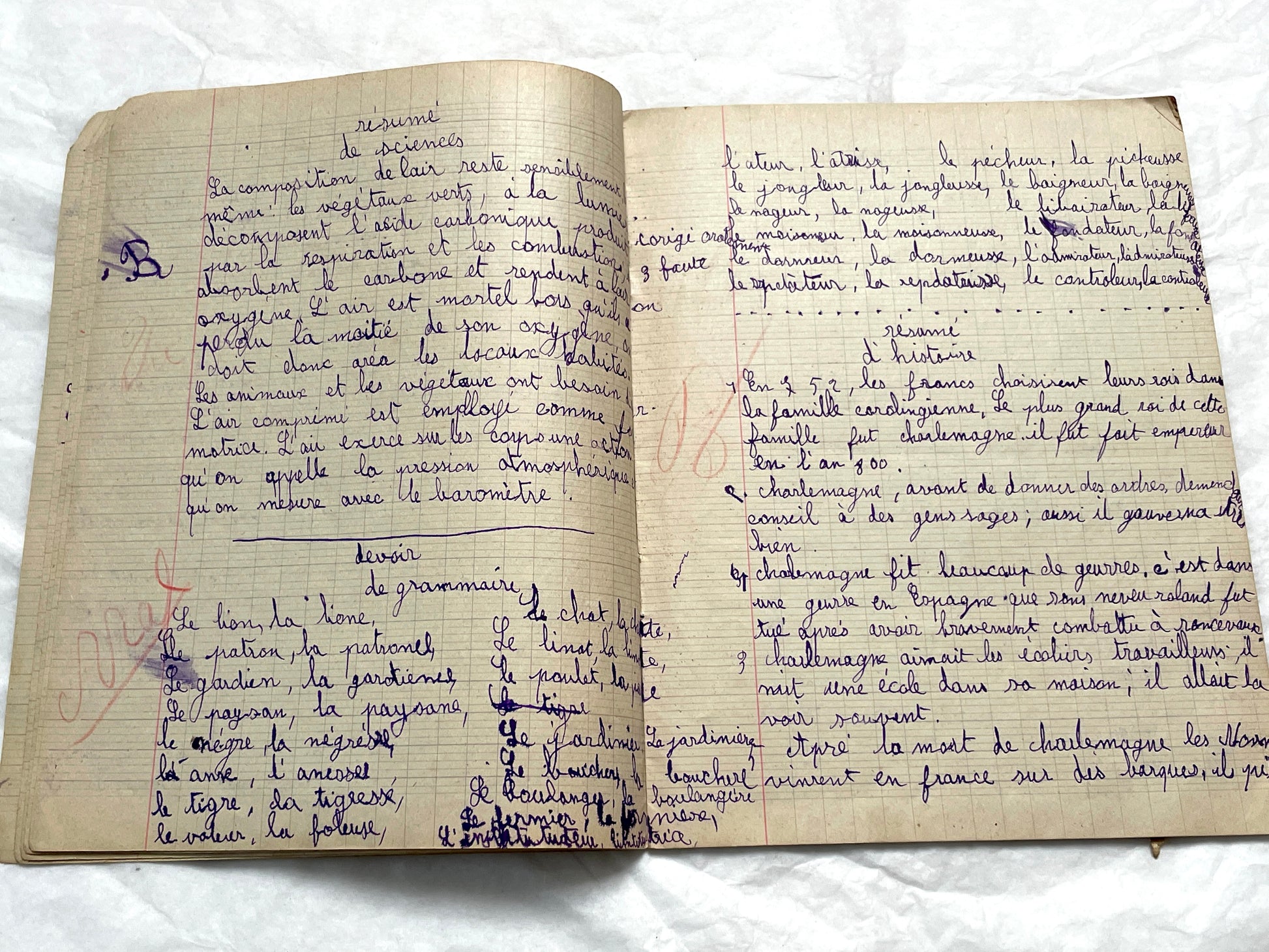 1920s - French School Notebook - Young Girl's Handwritten Lessons - Vintage Educational Ephemera - School Journal