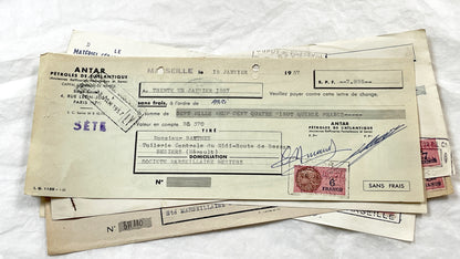 1950s - Lot of 6 Vintage French Bills of Exchange – Handwritten Commercial Documents with Stamps