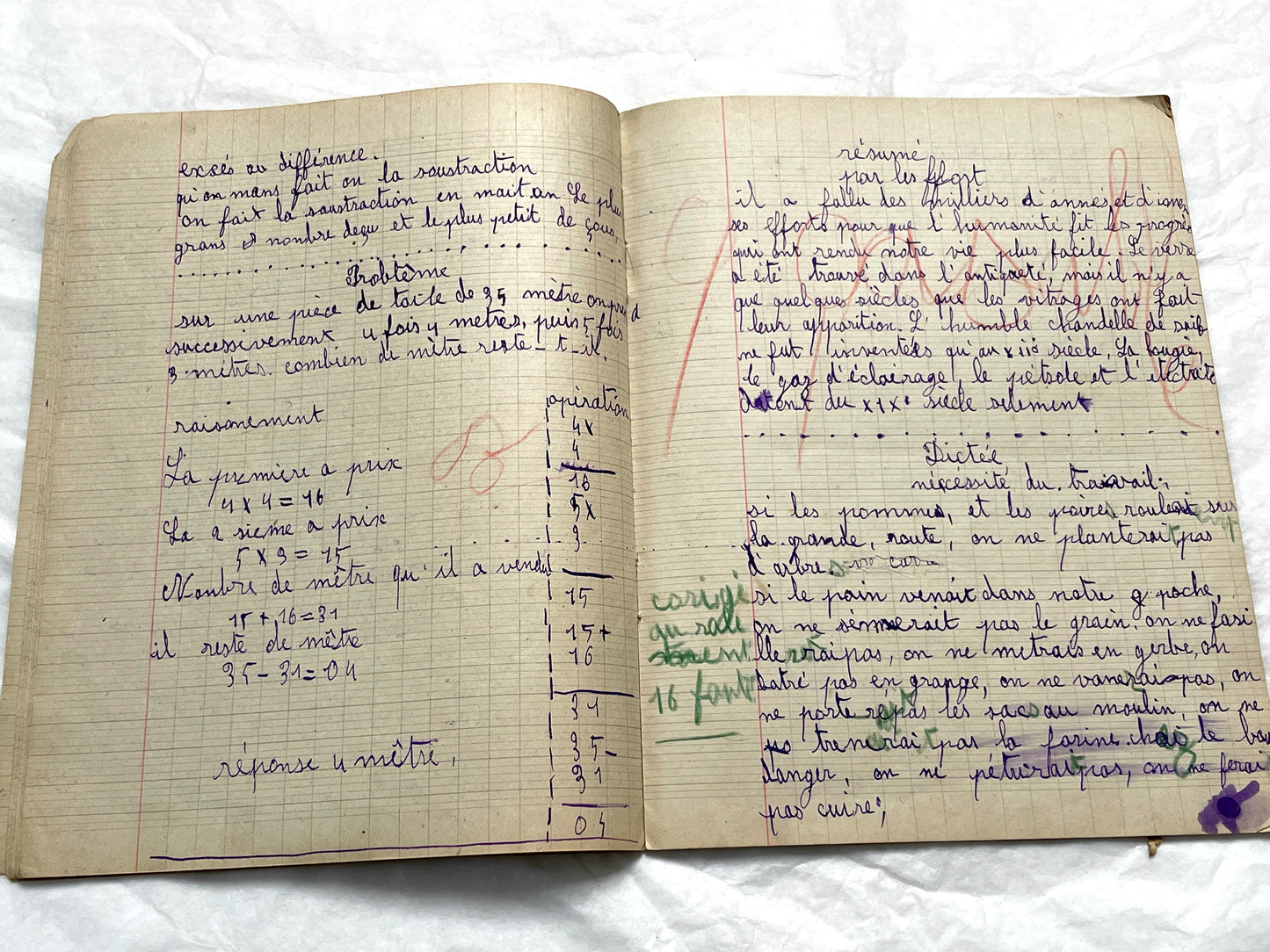 1920s - French School Notebook - Young Girl's Handwritten Lessons - Vintage Educational Ephemera - School Journal