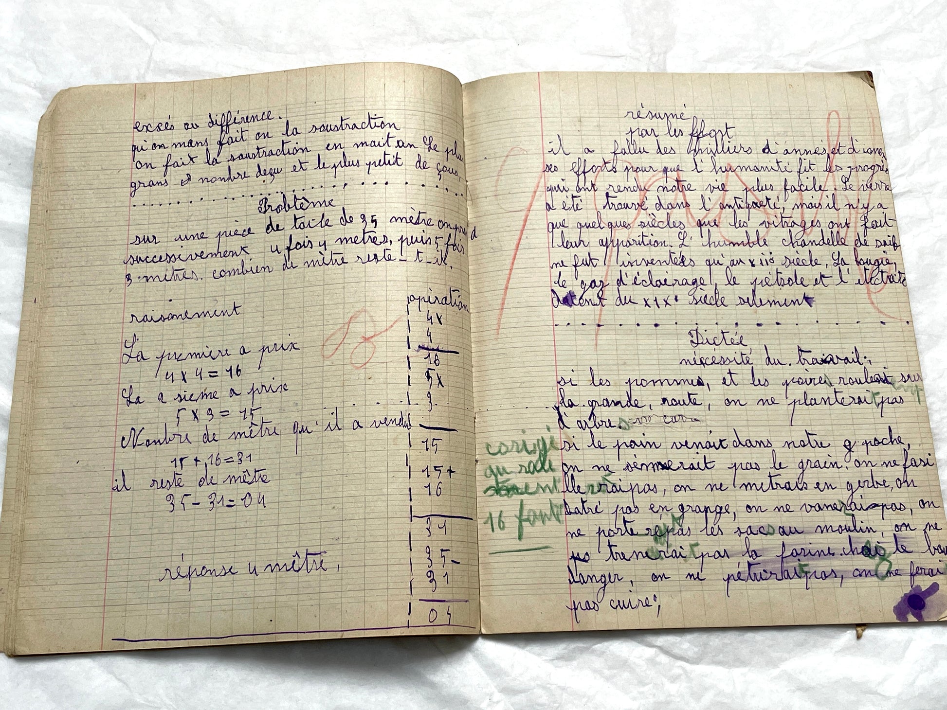 1920s - French School Notebook - Young Girl's Handwritten Lessons - Vintage Educational Ephemera - School Journal