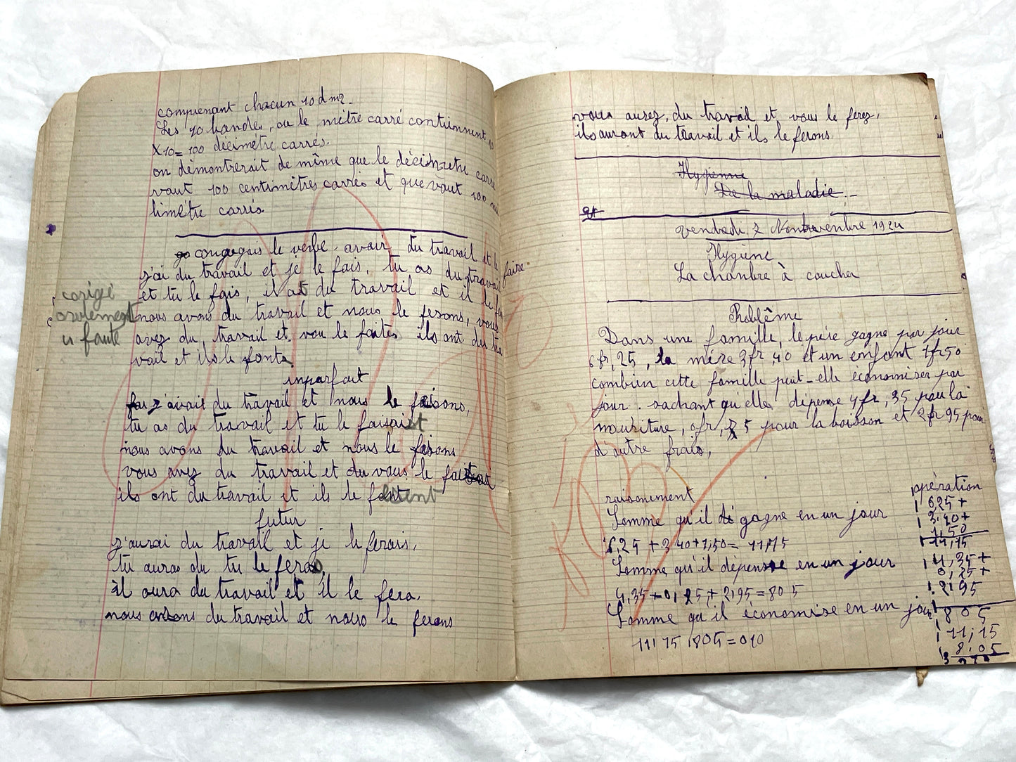 1920s - French School Notebook - Young Girl's Handwritten Lessons - Vintage Educational Ephemera - School Journal