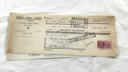 1950s - Lot of 6 Vintage French Bills of Exchange – Handwritten Commercial Documents with Stamps