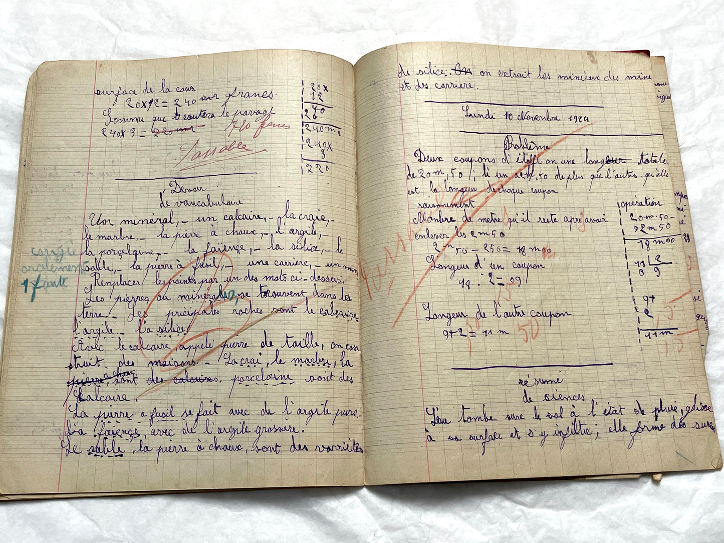 1920s - French School Notebook - Young Girl's Handwritten Lessons - Vintage Educational Ephemera - School Journal