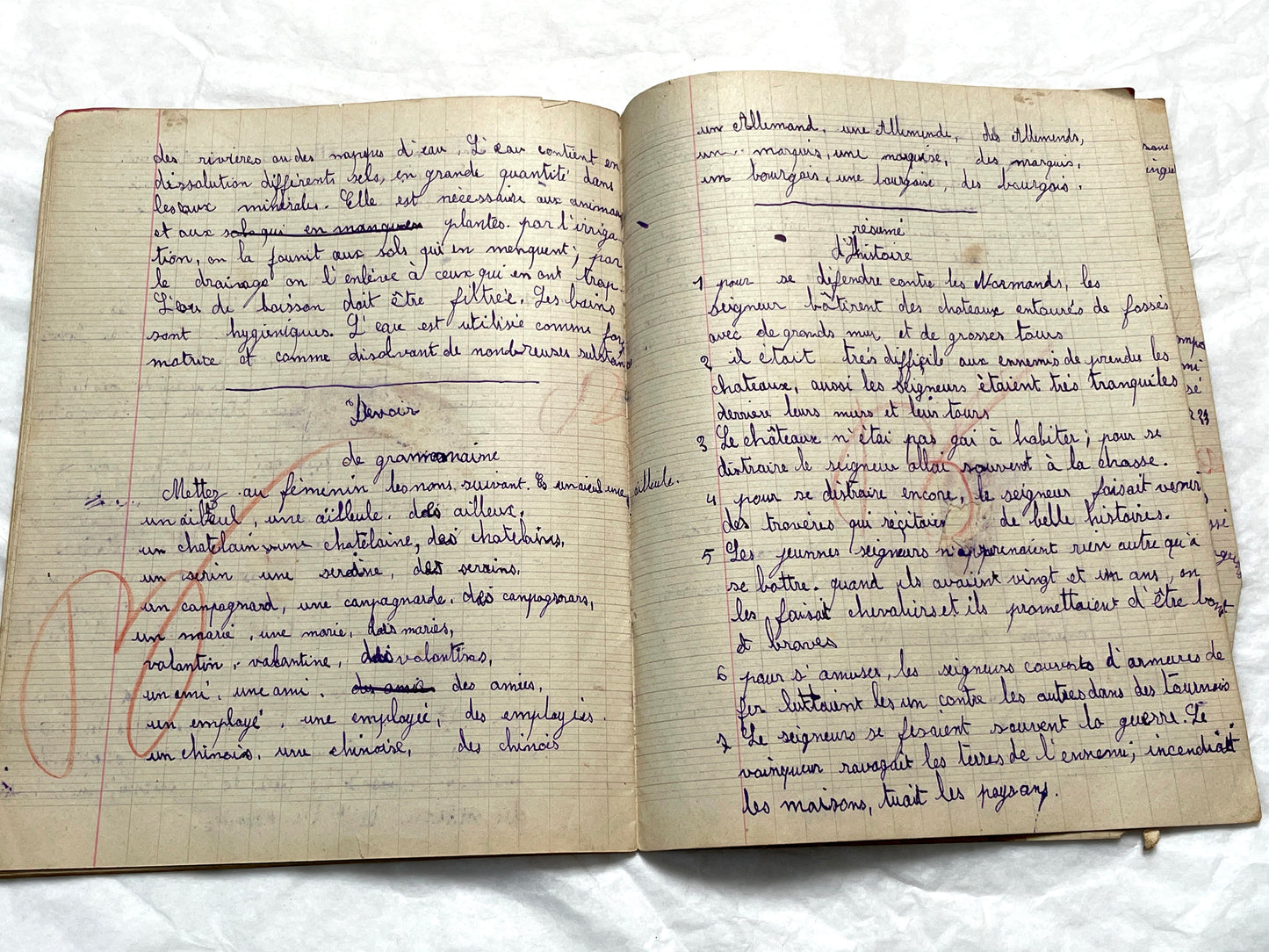1920s - French School Notebook - Young Girl's Handwritten Lessons - Vintage Educational Ephemera - School Journal