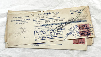 1950s - Lot of 6 Vintage French Bills of Exchange – Handwritten Commercial Documents with Stamps