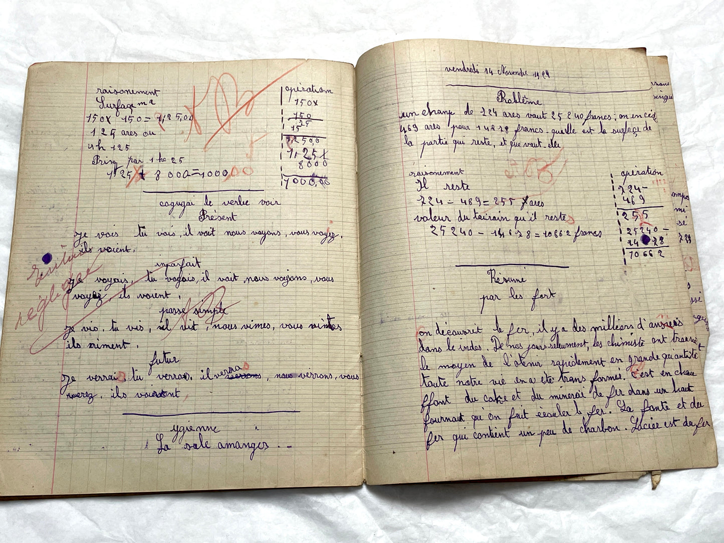 1920s - French School Notebook - Young Girl's Handwritten Lessons - Vintage Educational Ephemera - School Journal