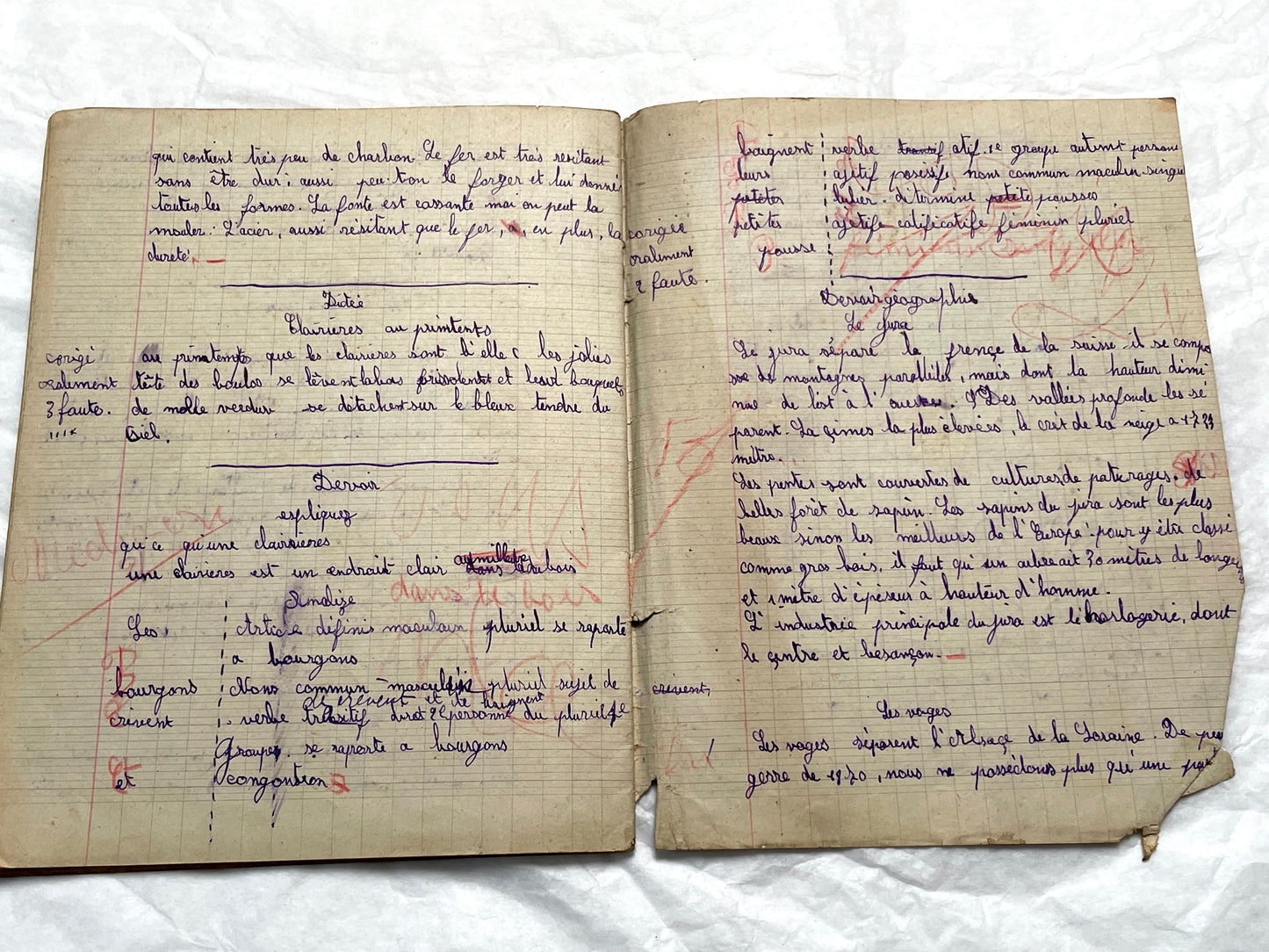 1920s - French School Notebook - Young Girl's Handwritten Lessons - Vintage Educational Ephemera - School Journal