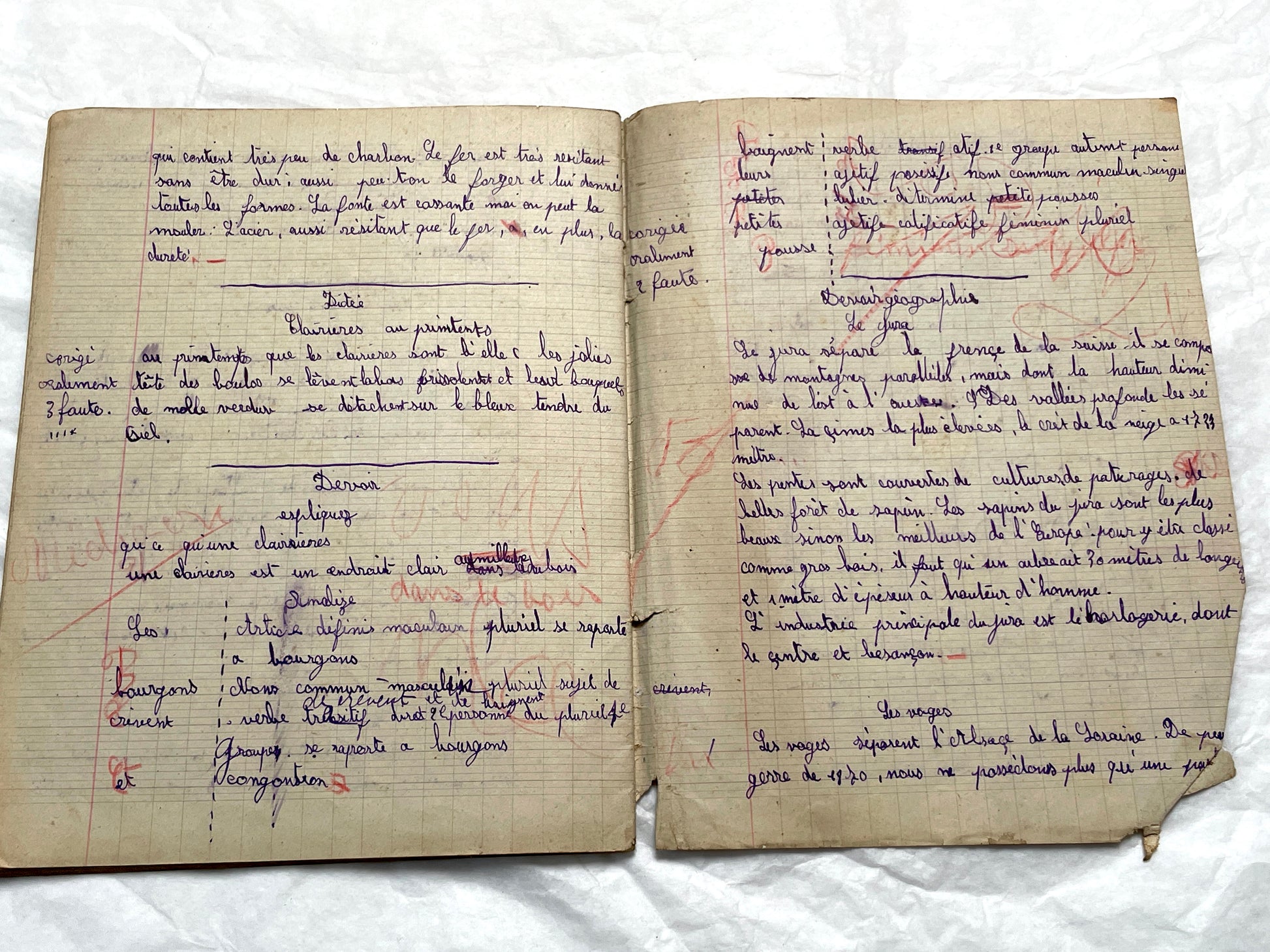 1920s - French School Notebook - Young Girl's Handwritten Lessons - Vintage Educational Ephemera - School Journal