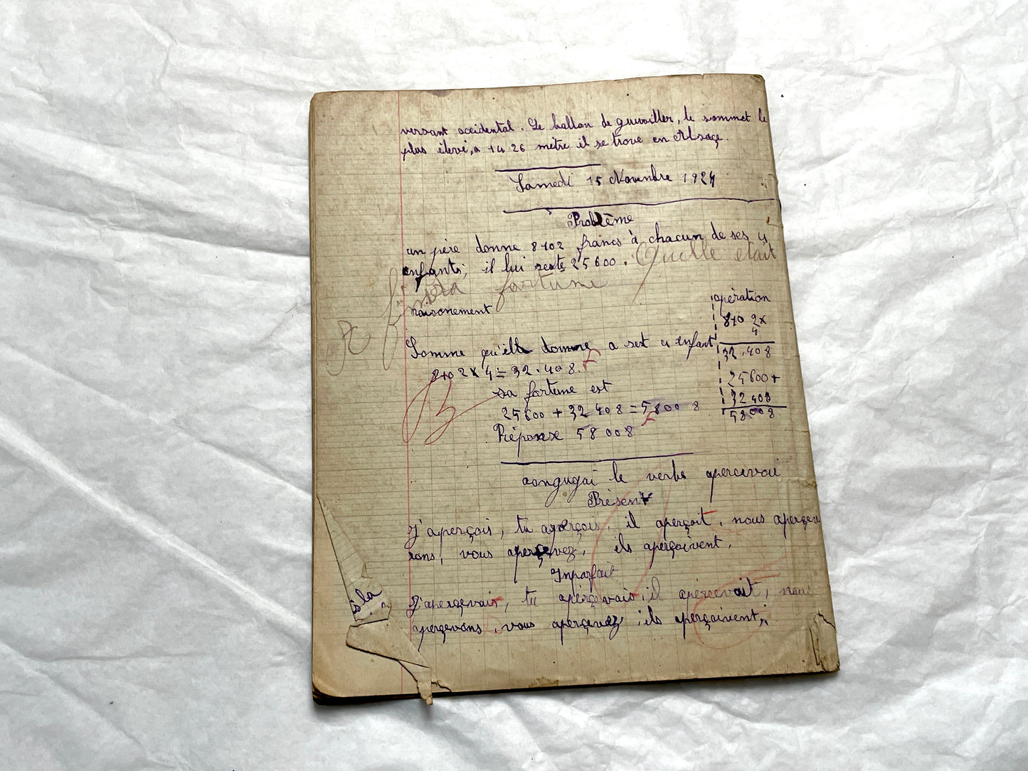 1920s - French School Notebook - Young Girl's Handwritten Lessons - Vintage Educational Ephemera - School Journal