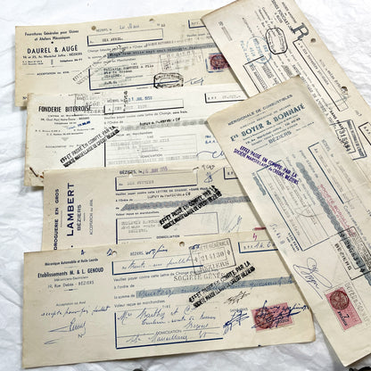 1950s - Lot of 6 Vintage French Bills of Exchange – Handwritten Commercial Documents with Stamps