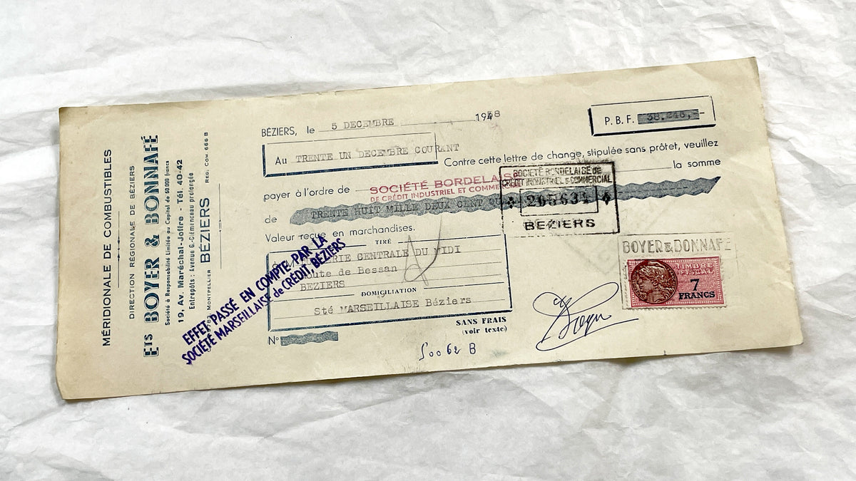 1950s - Lot of 6 Vintage French Bills of Exchange – Handwritten Commercial Documents with Stamps