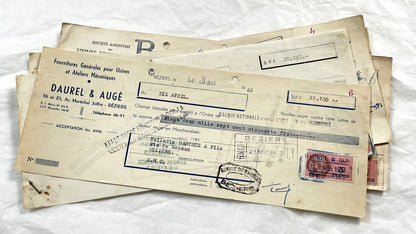 1950s - Lot of 6 Vintage French Bills of Exchange – Handwritten Commercial Documents with Stamps