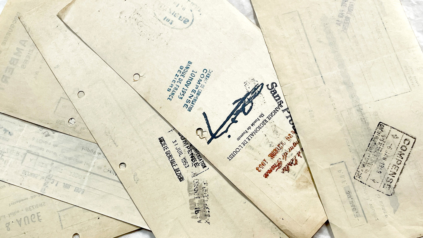 1950s - Lot of 6 Vintage French Bills of Exchange – Handwritten Commercial Documents with Stamps