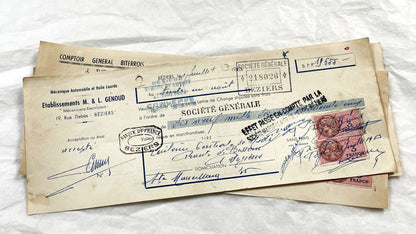 1950s - Lot of 6 Vintage French Bills of Exchange – Handwritten Commercial Documents with Stamps