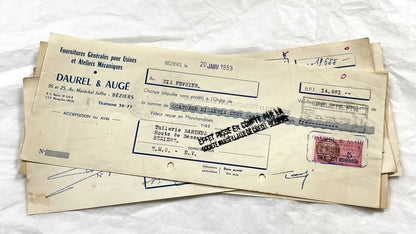 1950s - Lot of 6 Vintage French Bills of Exchange – Handwritten Commercial Documents with Stamps