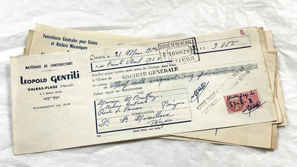 1950s - Lot of 6 Vintage French Bills of Exchange – Handwritten Commercial Documents with Stamps