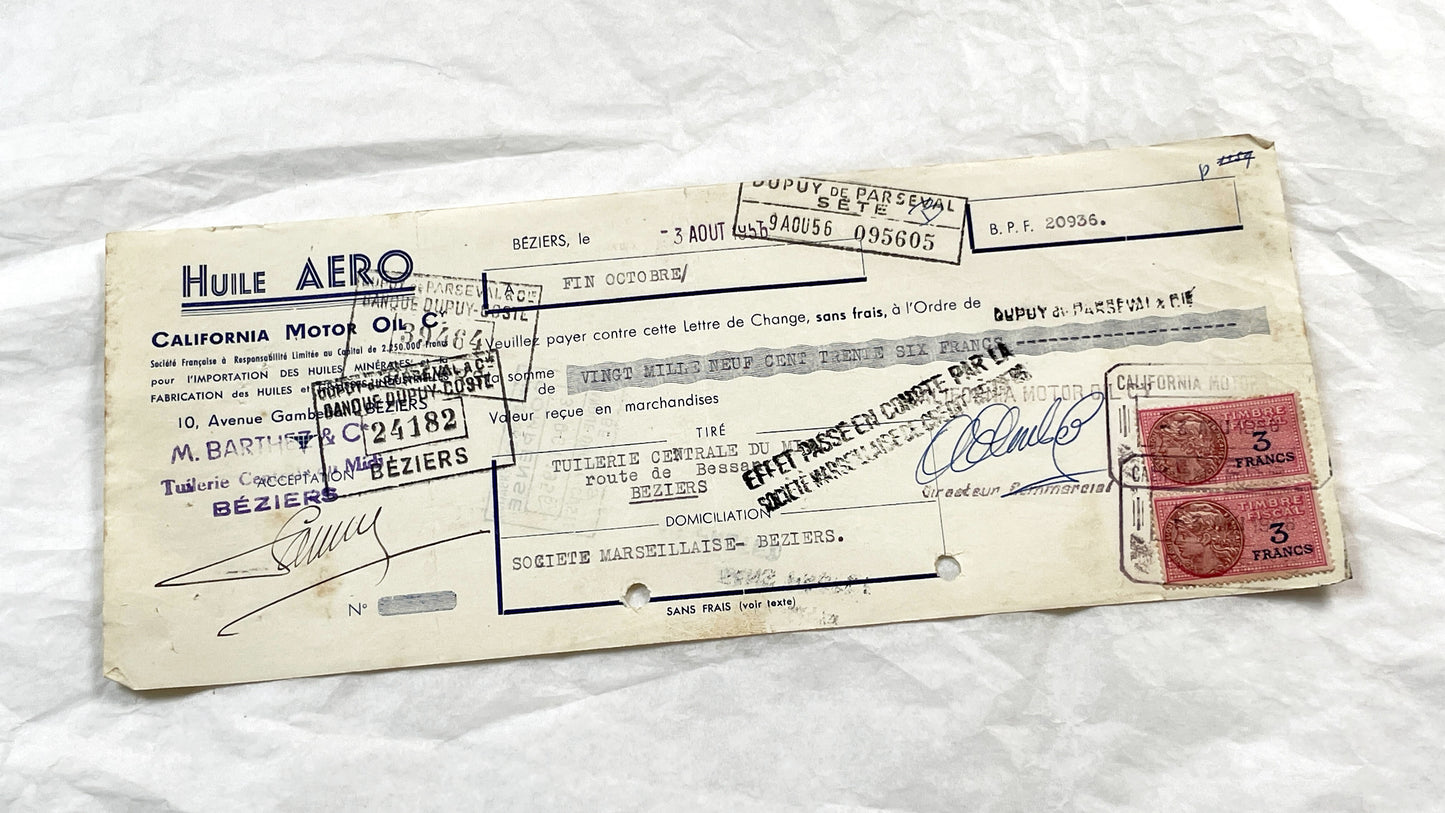 1950s - Lot of 6 Vintage French Bills of Exchange – Handwritten Commercial Documents with Stamps