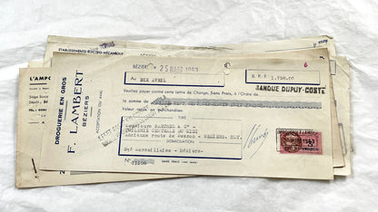 1950s - Lot of 6 Vintage French Bills of Exchange – Handwritten Commercial Documents with Stamps