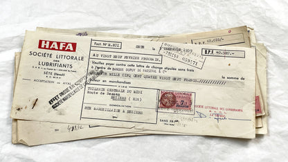 1950s - Lot of 6 Vintage French Bills of Exchange – Handwritten Commercial Documents with Stamps