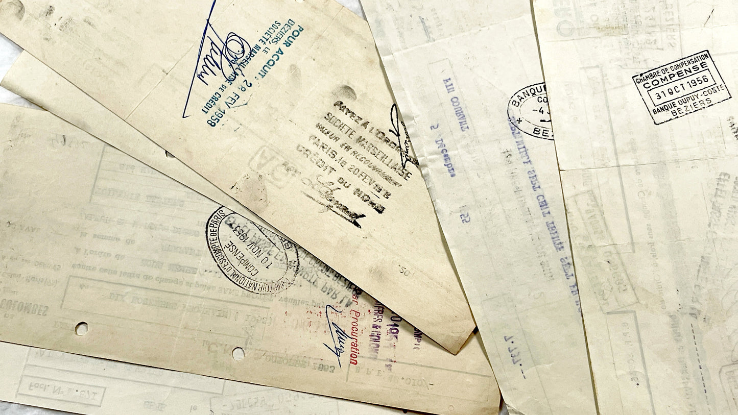 1950s - Lot of 6 Vintage French Bills of Exchange – Handwritten Commercial Documents with Stamps