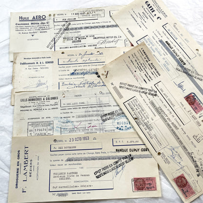 1950s - Lot of 6 Vintage French Bills of Exchange – Handwritten Commercial Documents with Stamps