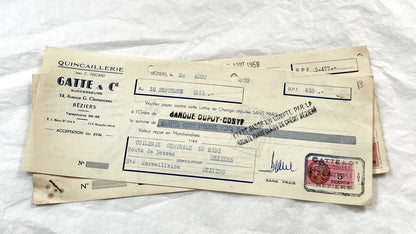 1950s - Lot of 6 Vintage French Bills of Exchange – Handwritten Commercial Documents with Stamps