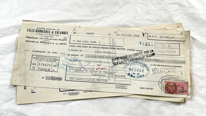 1950s - Lot of 6 Vintage French Bills of Exchange – Handwritten Commercial Documents with Stamps