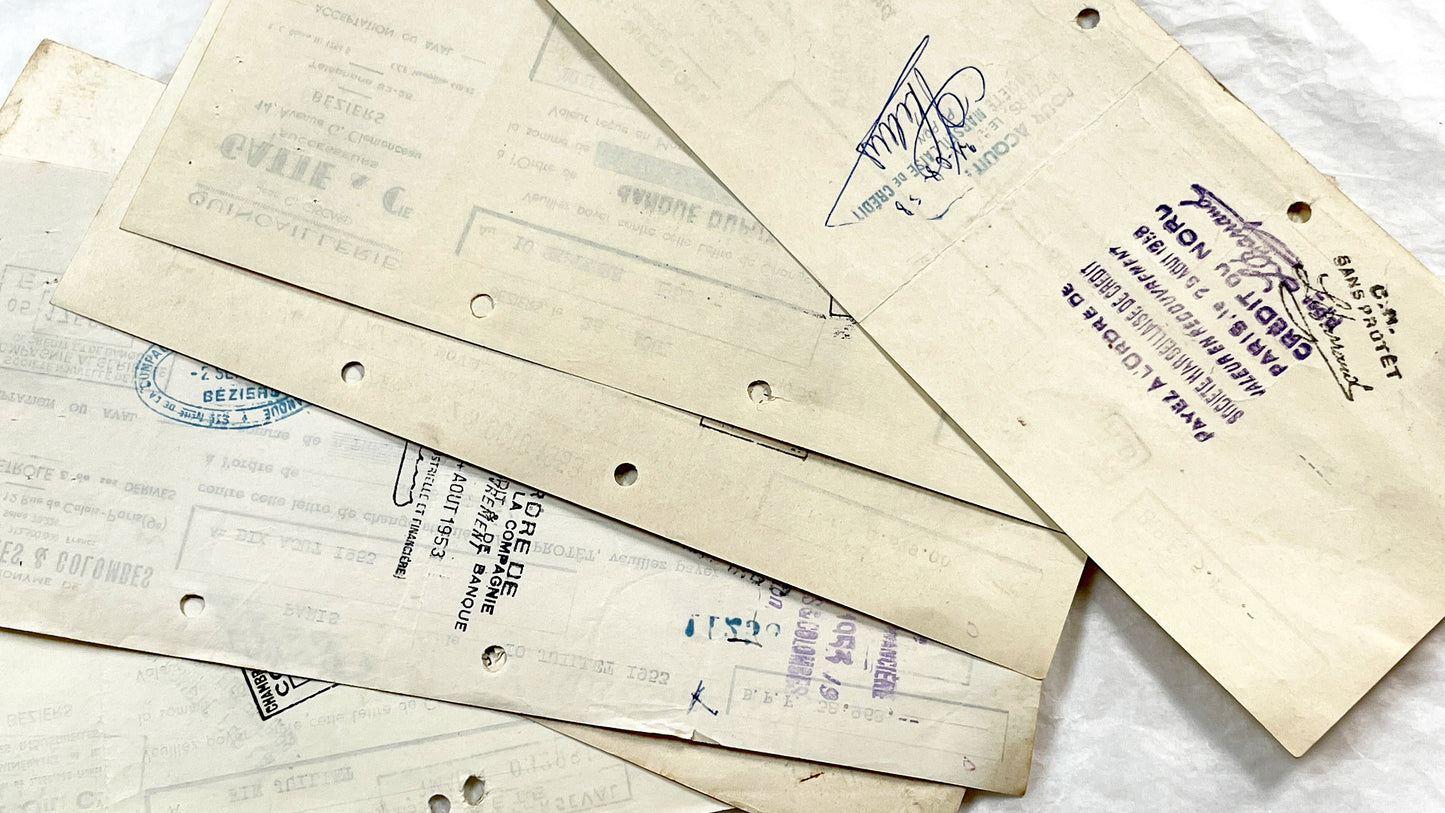1950s - Lot of 6 Vintage French Bills of Exchange – Handwritten Commercial Documents with Stamps