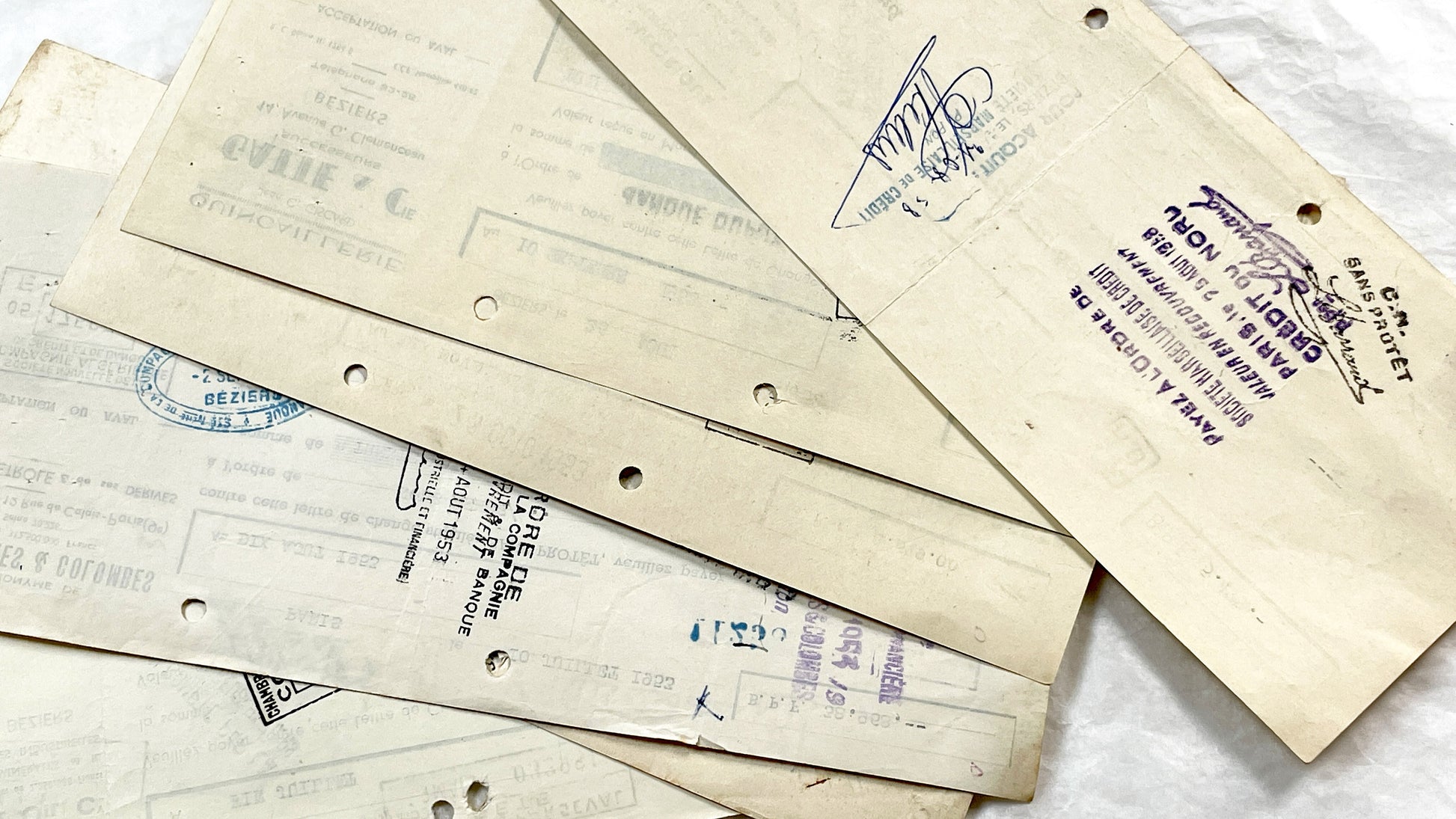 1950s - Lot of 6 Vintage French Bills of Exchange – Handwritten Commercial Documents with Stamps