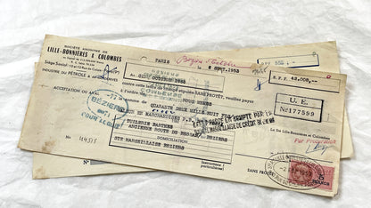1950s - Lot of 6 Vintage French Bills of Exchange – Handwritten Commercial Documents with Stamps