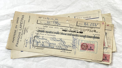 1950s - Lot of 6 Vintage French Bills of Exchange – Handwritten Commercial Documents with Stamps