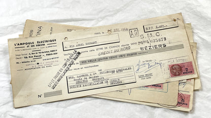 1950s - Lot of 6 Vintage French Bills of Exchange – Handwritten Commercial Documents with Stamps