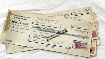 1950s - Lot of 6 Vintage French Bills of Exchange – Handwritten Commercial Documents with Stamps