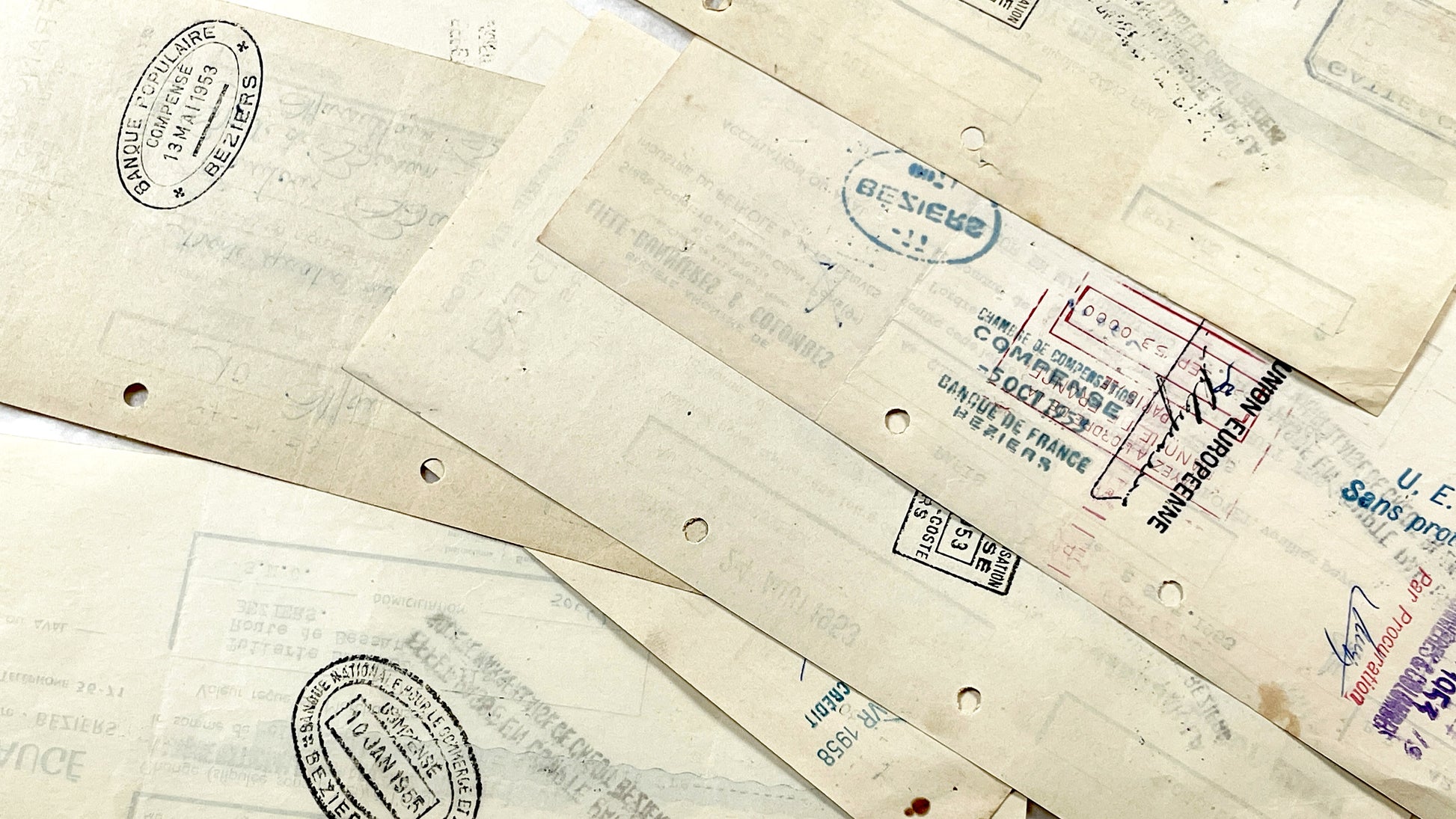 1950s - Lot of 6 Vintage French Bills of Exchange – Handwritten Commercial Documents with Stamps