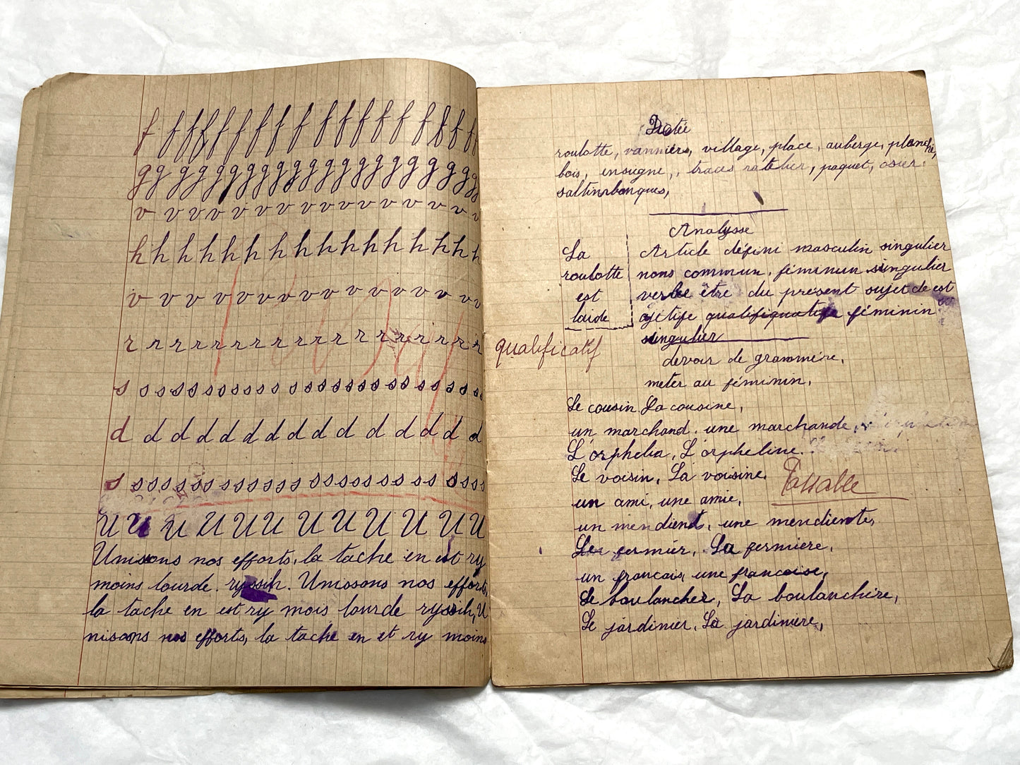 1920s - Authentic French School Notebook - Young Girl's Handwritten Journal - Daily Lessons - French History Ephemera