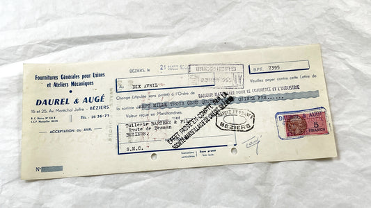 1950s - Lot of 6 Vintage French Bills of Exchange – Handwritten Commercial Documents with Stamps
