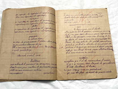 1920s - Authentic French School Notebook - Young Girl's Handwritten Journal - Daily Lessons - French History Ephemera