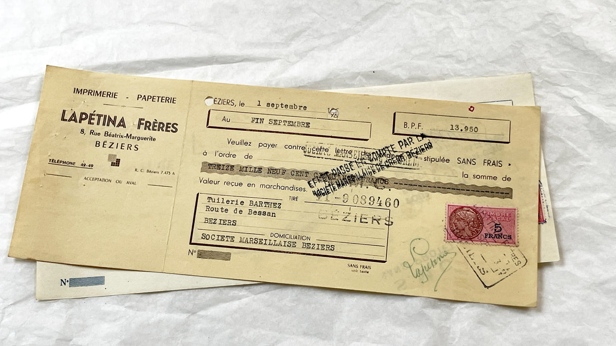 1950s - Lot of 6 Vintage French Bills of Exchange – Handwritten Commercial Documents with Stamps
