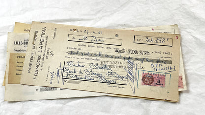 1950s - Lot of 6 Vintage French Bills of Exchange – Handwritten Commercial Documents with Stamps