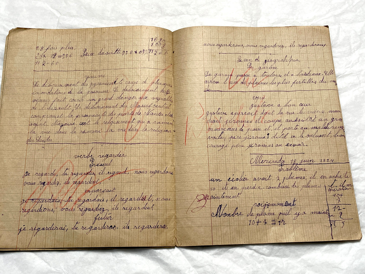 1920s - Authentic French School Notebook - Young Girl's Handwritten Journal - Daily Lessons - French History Ephemera