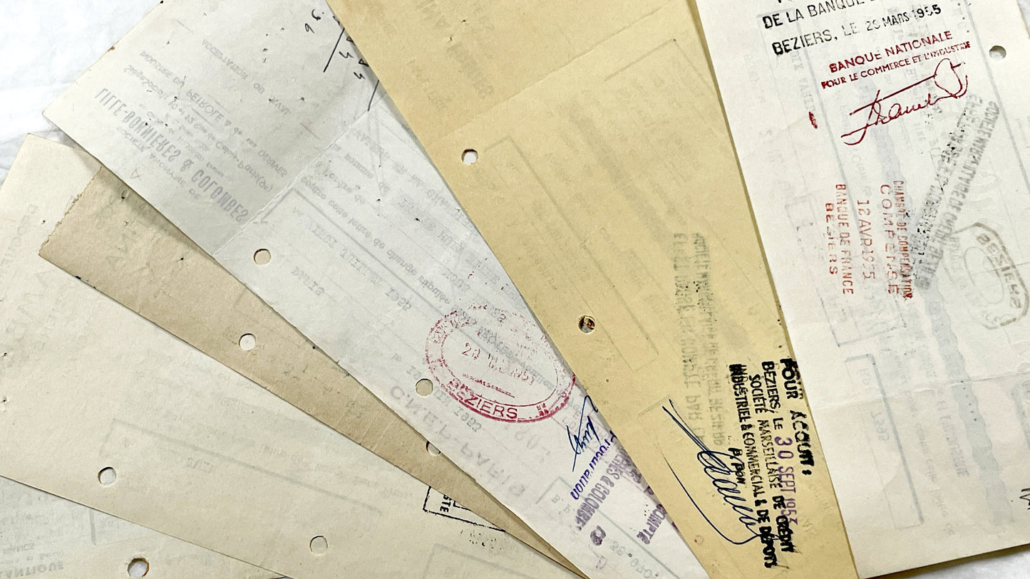 1950s - Lot of 6 Vintage French Bills of Exchange – Handwritten Commercial Documents with Stamps