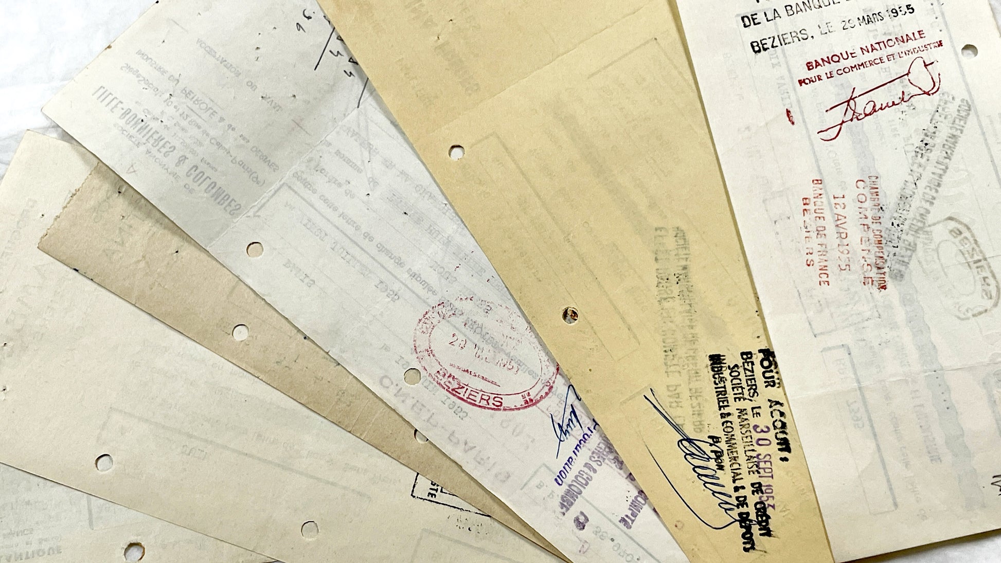1950s - Lot of 6 Vintage French Bills of Exchange – Handwritten Commercial Documents with Stamps