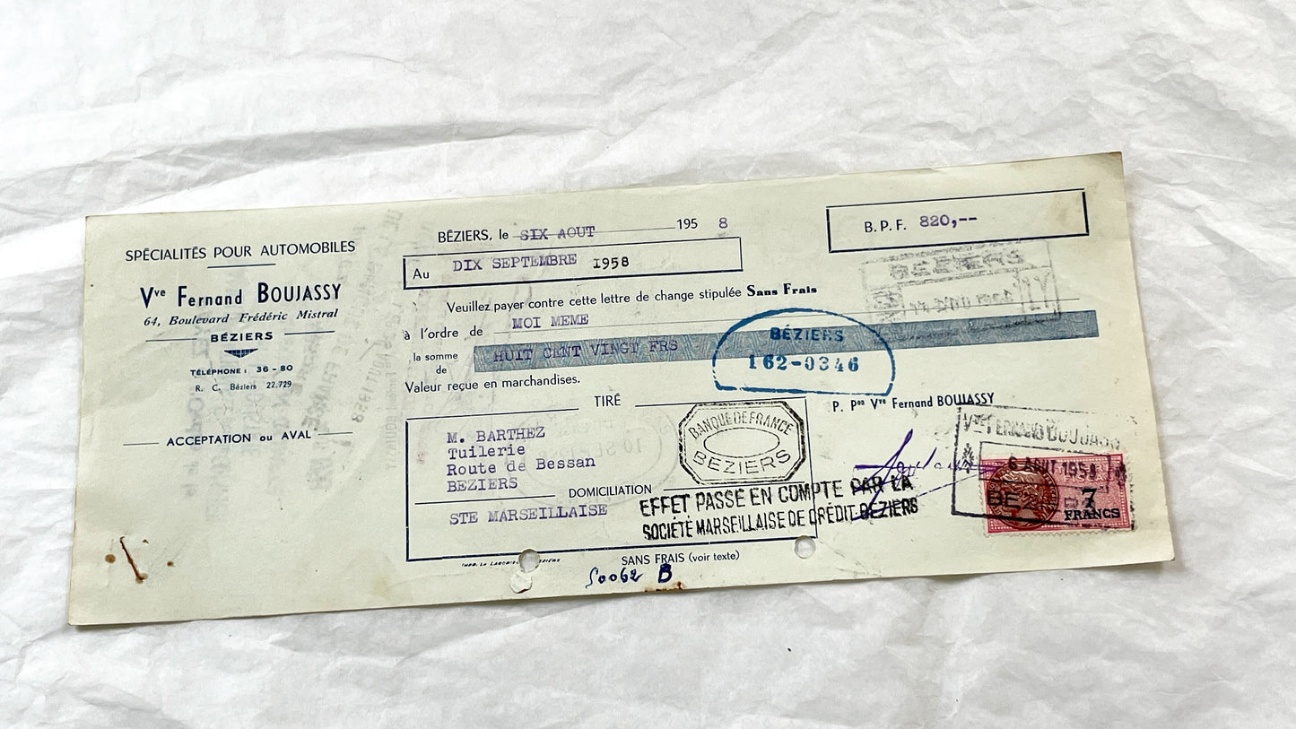 1950s - Lot of 6 Vintage French Bills of Exchange – Handwritten Commercial Documents with Stamps