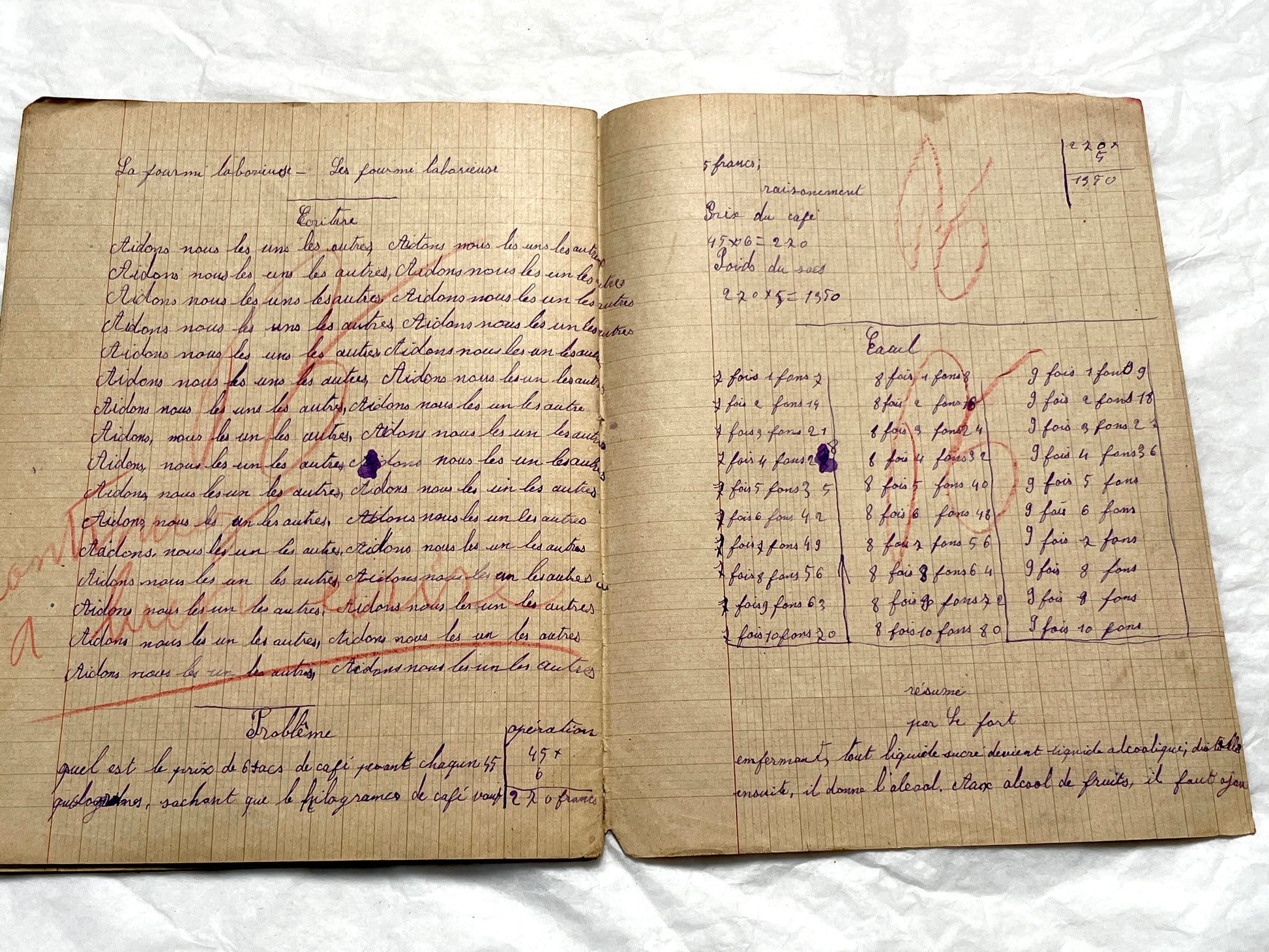 1920s - Authentic French School Notebook - Young Girl's Handwritten Journal - Daily Lessons - French History Ephemera