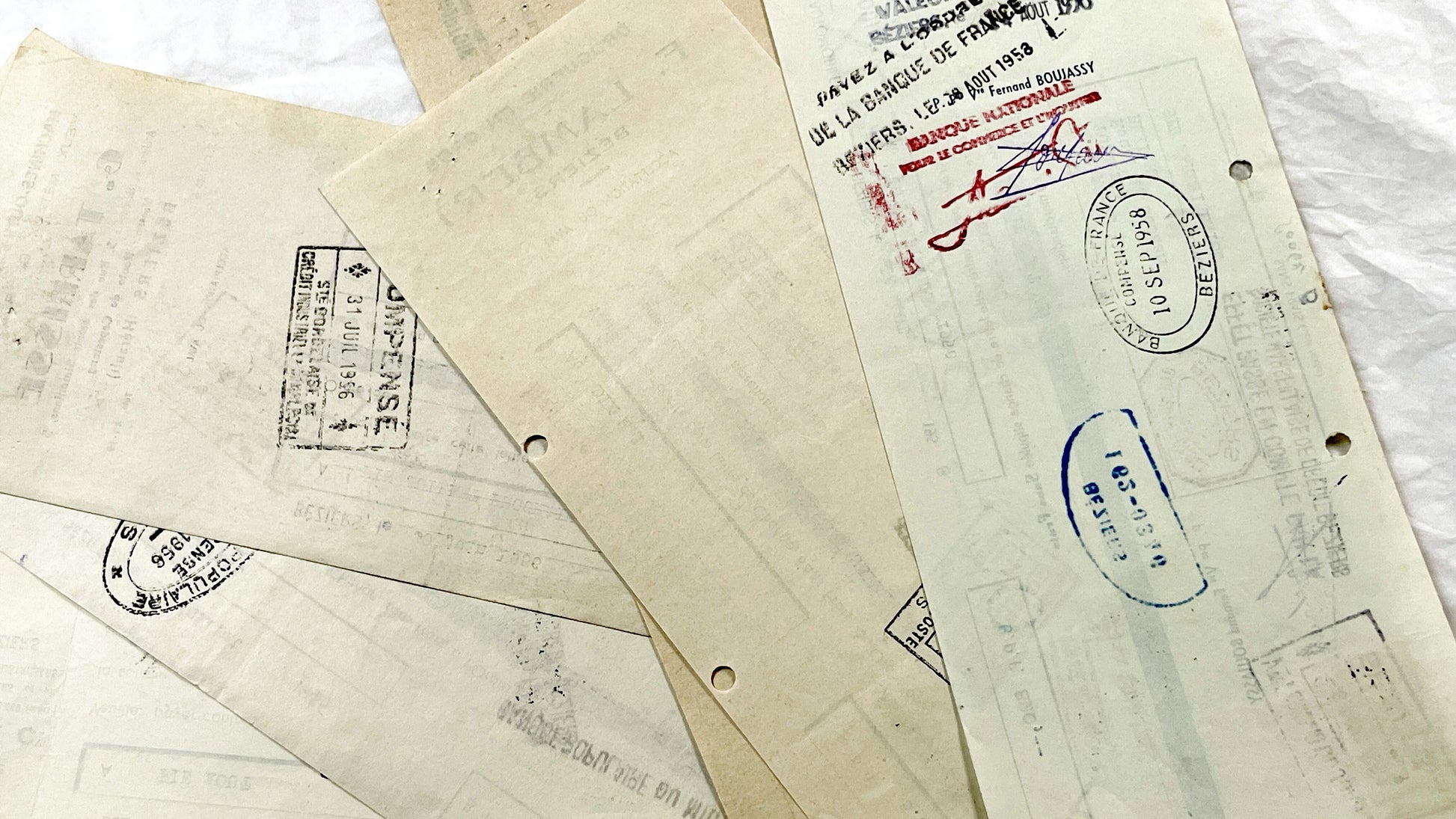 1950s - Lot of 6 Vintage French Bills of Exchange – Handwritten Commercial Documents with Stamps
