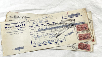 1950s - Lot of 6 Vintage French Bills of Exchange – Handwritten Commercial Documents with Stamps