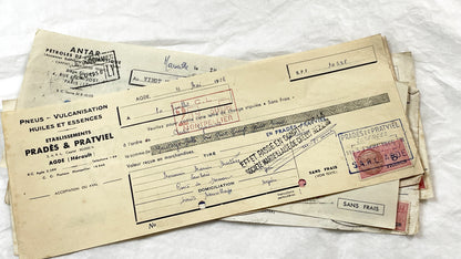 1950s - Lot of 6 Vintage French Bills of Exchange – Handwritten Commercial Documents with Stamps