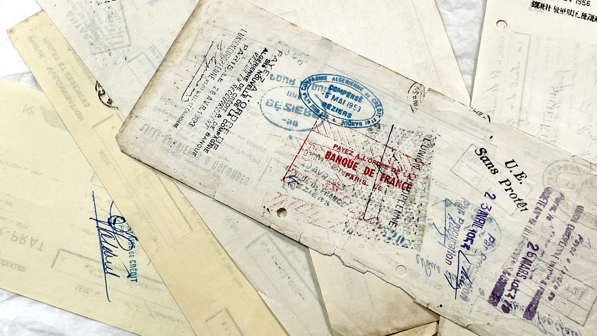 1950s - Lot of 6 Vintage French Bills of Exchange – Handwritten Commercial Documents with Stamps