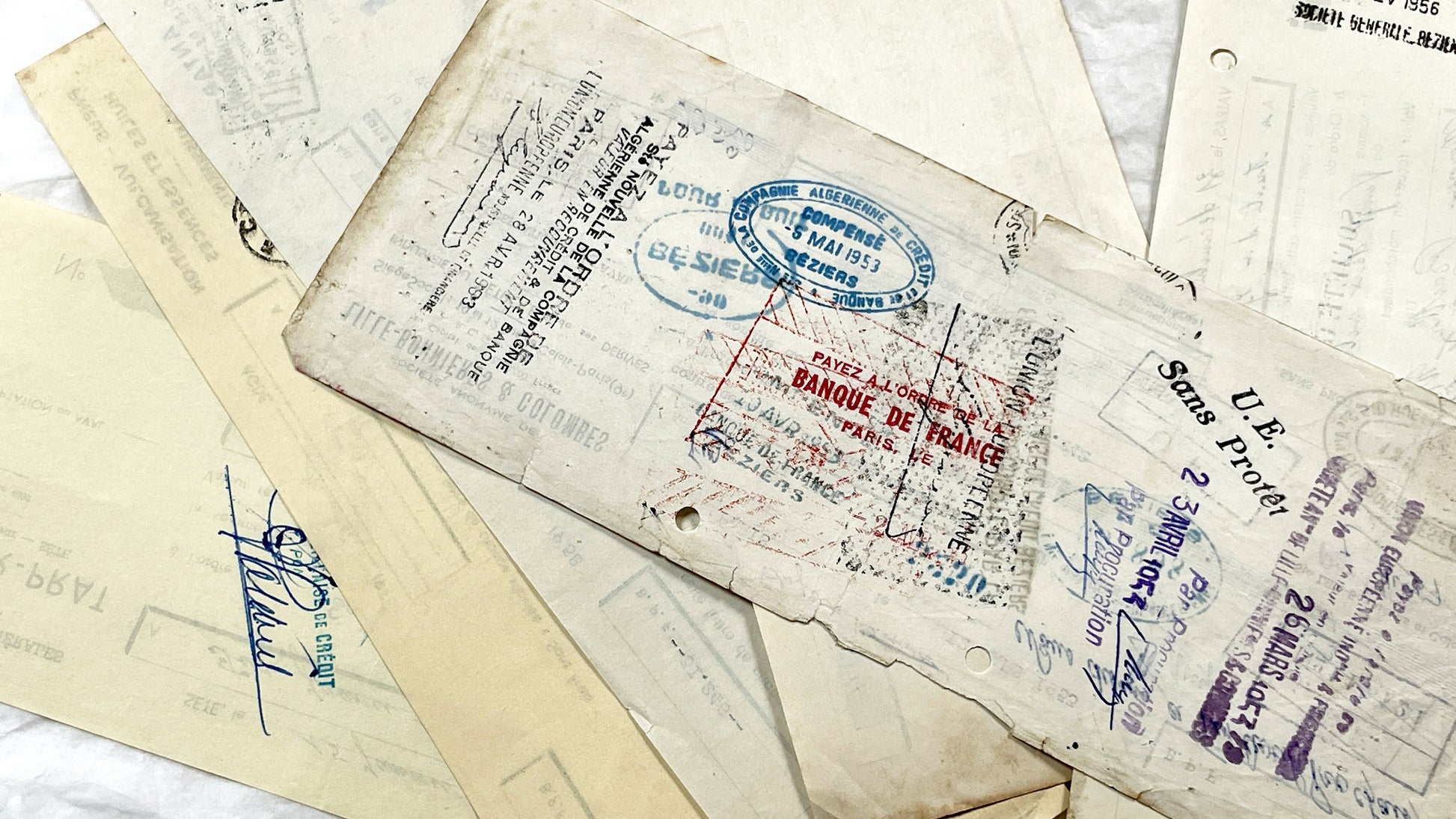 1950s - Lot of 6 Vintage French Bills of Exchange – Handwritten Commercial Documents with Stamps
