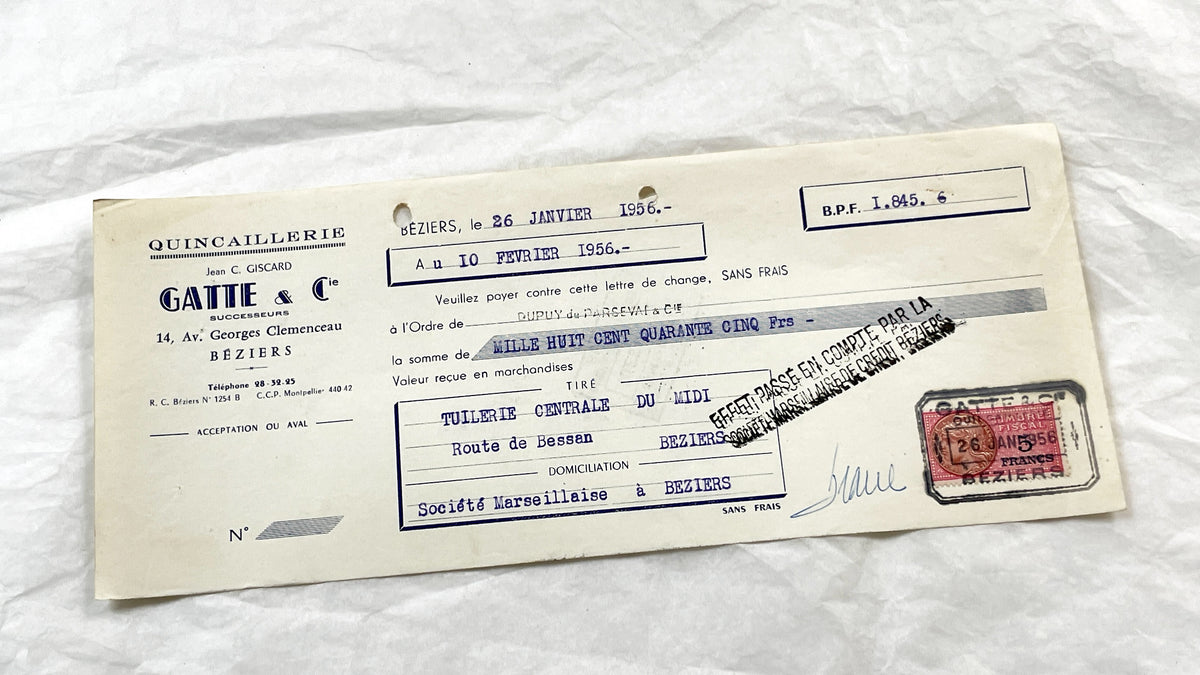 1950s - Lot of 6 Vintage French Bills of Exchange – Handwritten Commercial Documents with Stamps